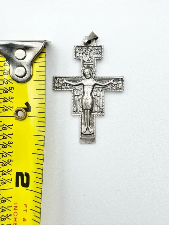 Vintage San Damiano Cross Blessings of St. Francis of Assisi Silver Toned - Picture 6 of 11